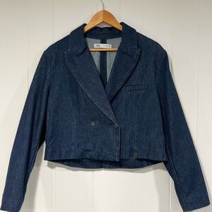 Zara denim boxy cropped blazer, size small